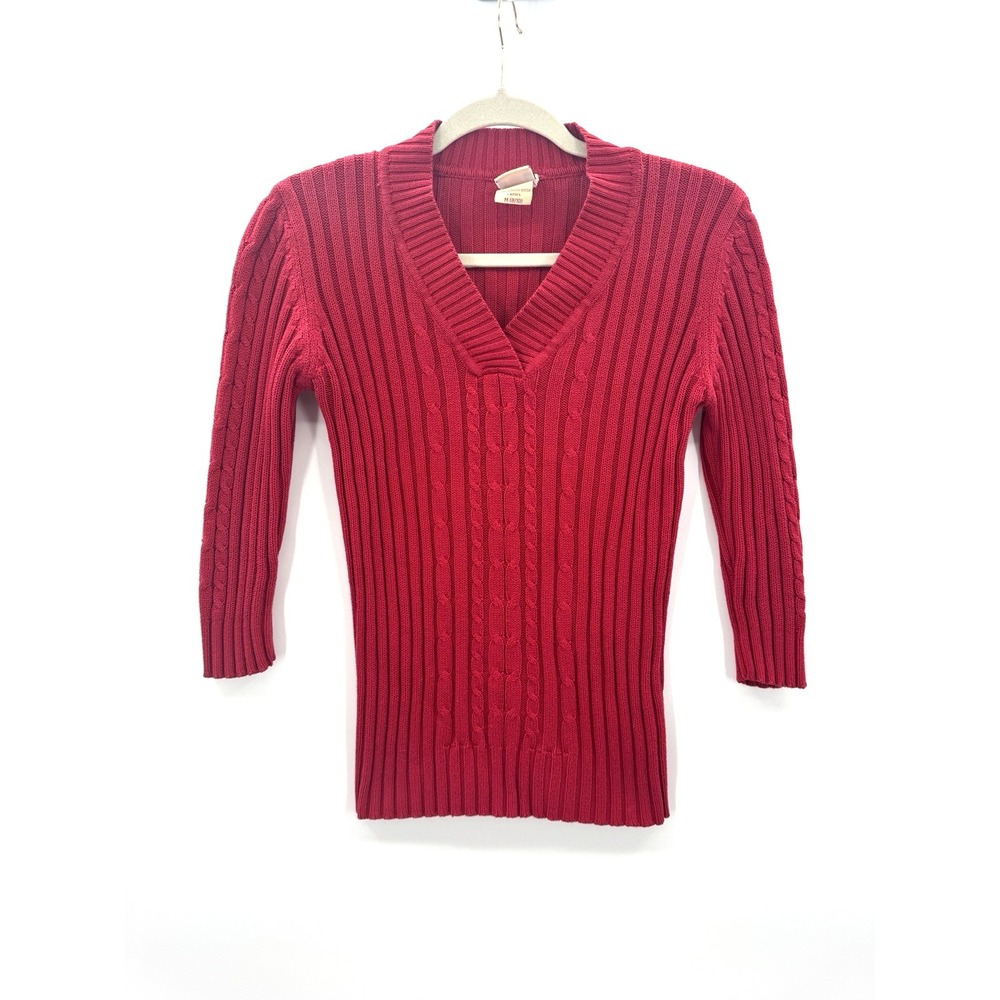VTG Y2K Fisherman Cable Knit Sweater Women Medium 3/4 Sleeve Preppy 90s Nautical